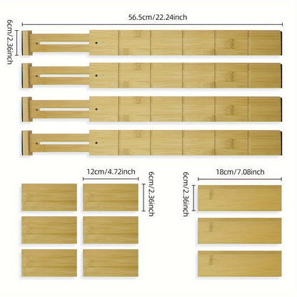 Bamboo Grooved Drawer Expandable Divider Set