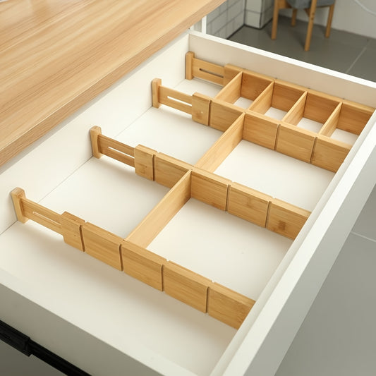 Bamboo Grooved Drawer Expandable Divider Set
