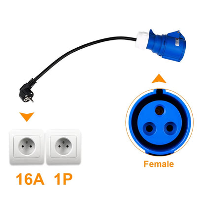 EV Charger CEE Female Plug 3 Pins Adapter Waterproof Connection WallMount Socket Connect with 32A 1Phase 7KW Charger