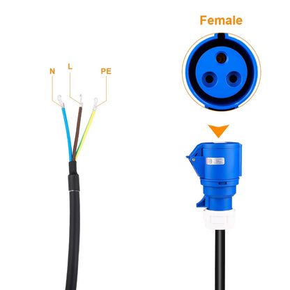 EV Charger CEE Female Plug 3 Pins Adapter Waterproof Connection WallMount Socket Connect with 32A 1Phase 7KW Charger