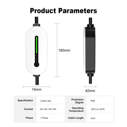 EV Portable Charger Type2 /GBT Plug Connector 16A 1Phase 3.5KW Type1 3.5m Wallbox Charging Station for Electric Vehicle