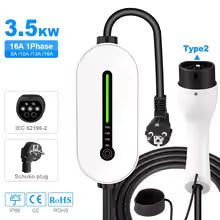 EV Portable Charger Type2 /GBT Plug Connector 16A 1Phase 3.5KW Type1 3.5m Wallbox Charging Station for Electric Vehicle