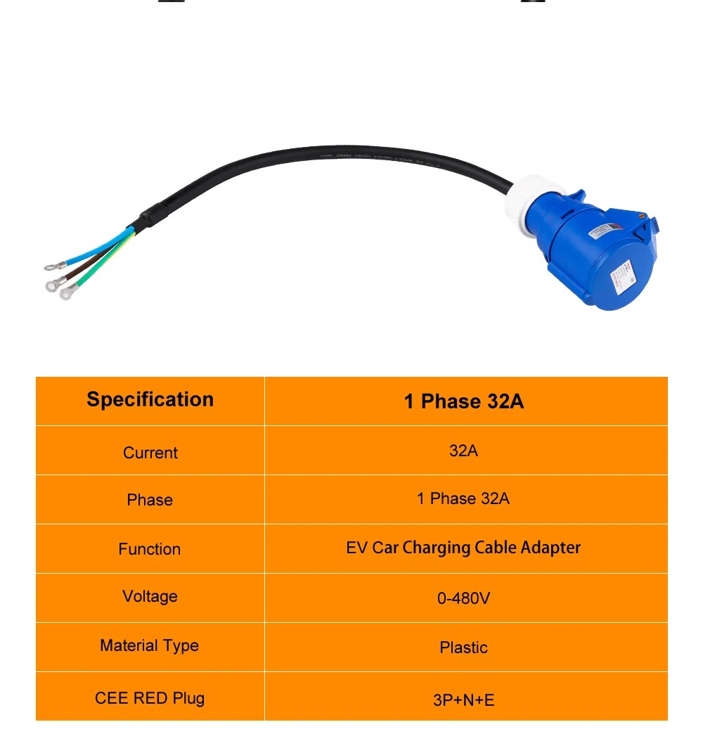 EV Charger CEE Female Plug 3 Pins Adapter Waterproof Connection WallMount Socket Connect with 32A 1Phase 7KW Charger