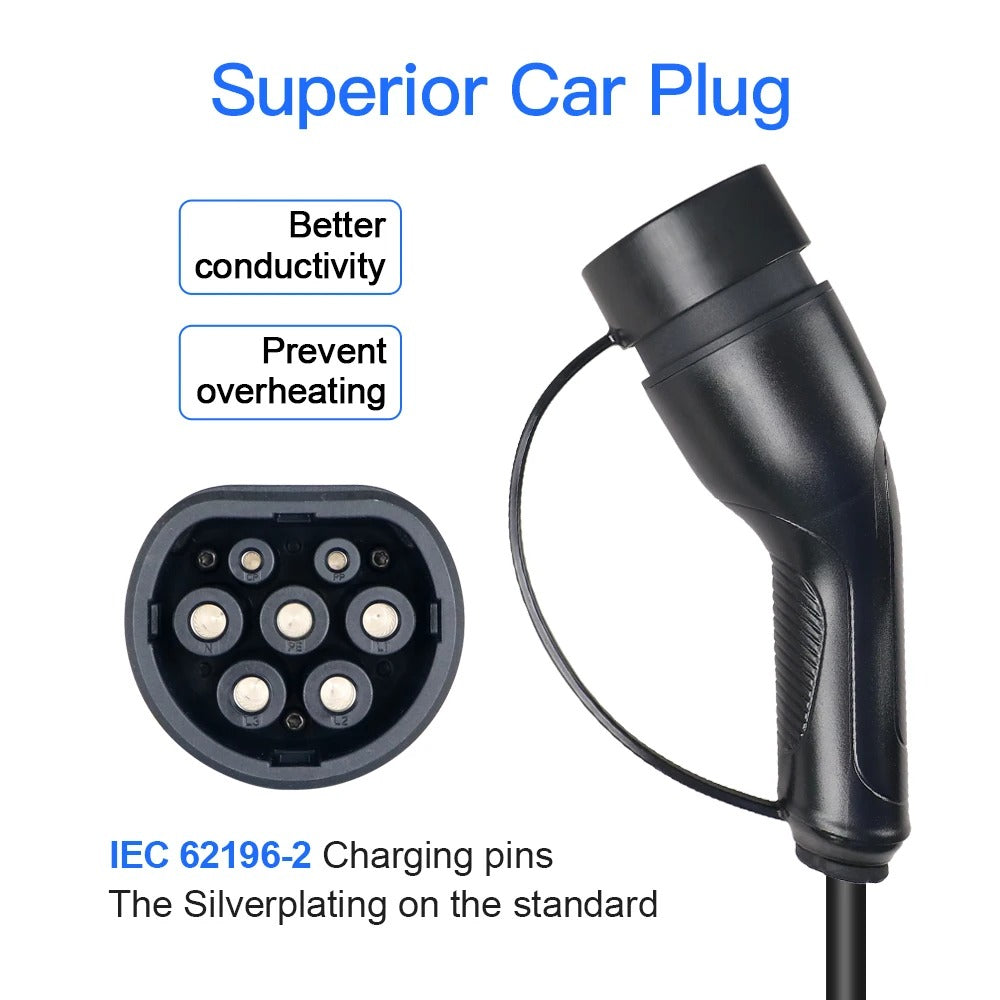 3.6KW 7.2 11 22KW Male Type 2 EVSE Female gun EV Charger Car Plug IEC 62196 Convertor 16A 32A Electric Vehicle Charging Station