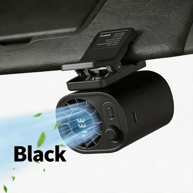 Car Clip On Fan with LED Display 360° Rotation