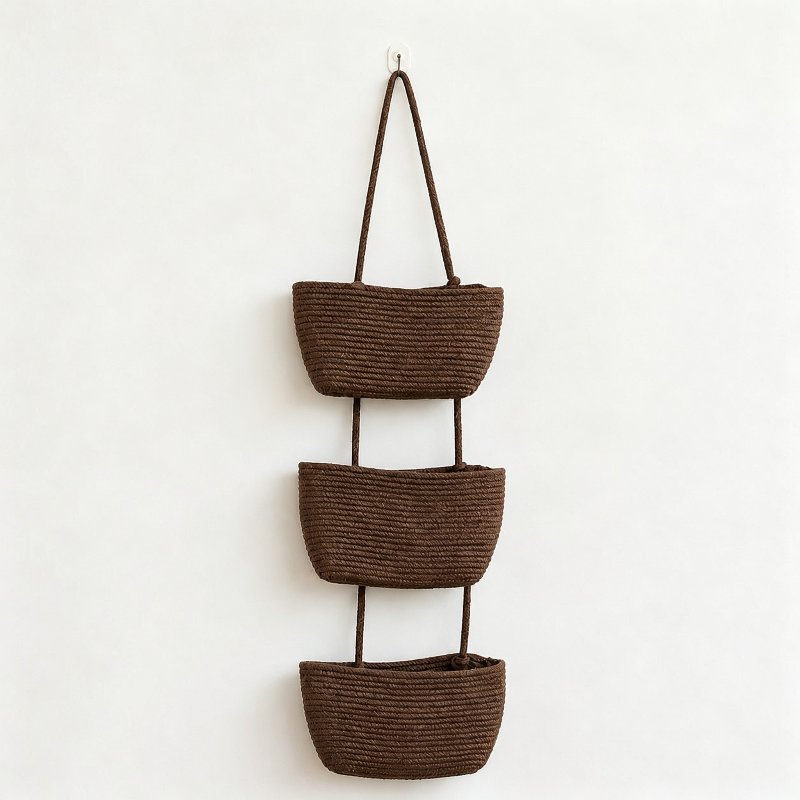 Woven cotton 3-Tier Over the Door Basket