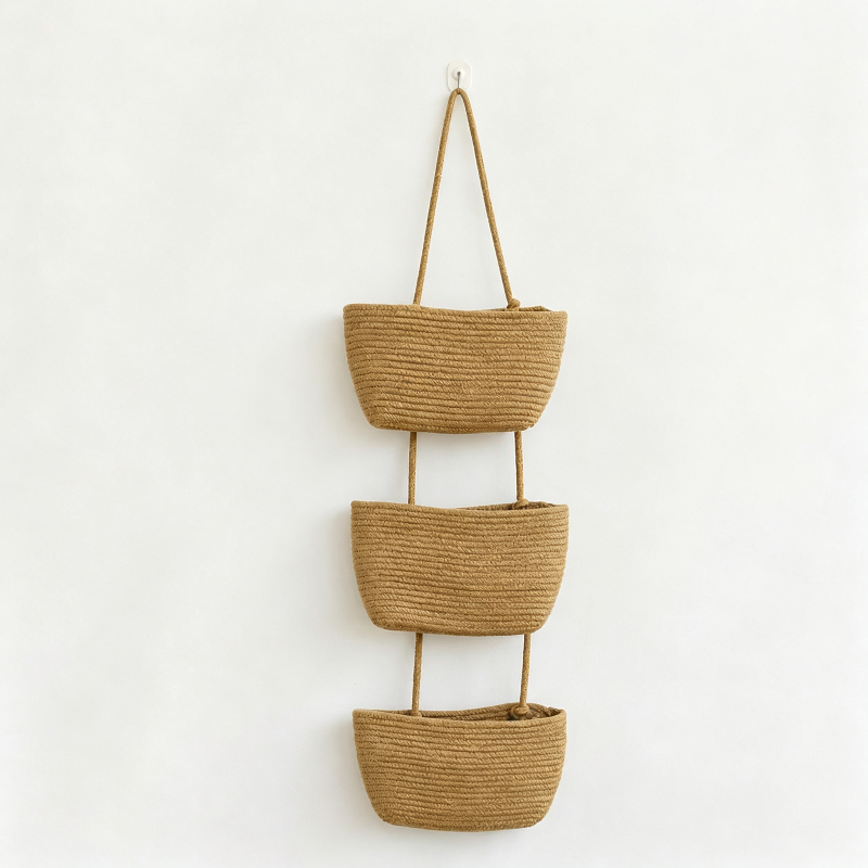 Woven cotton 3-Tier Over the Door Basket