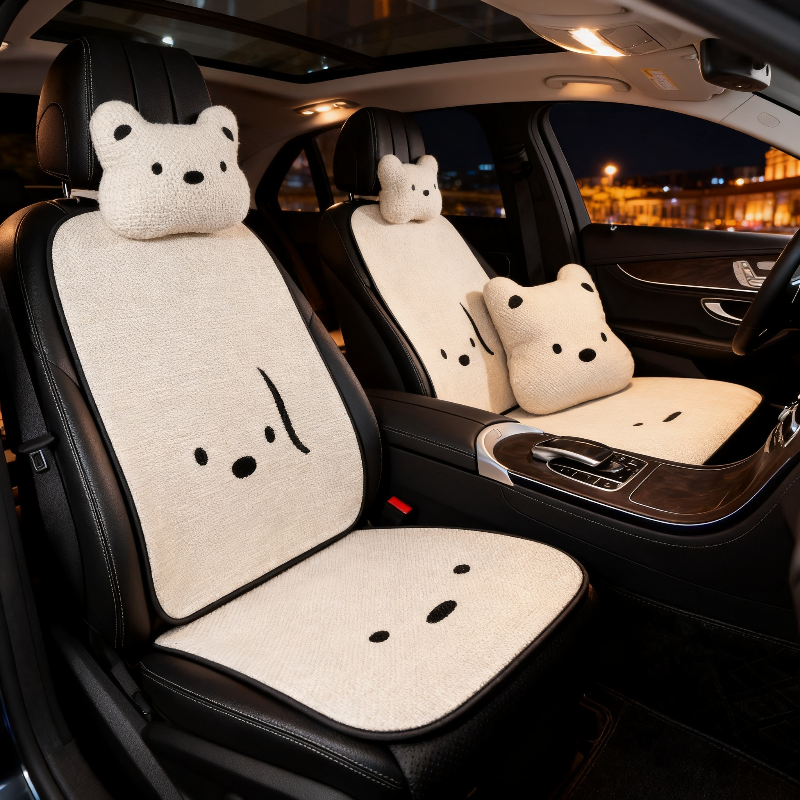 All-Season Linen Puppy Car Seat Cushion Set