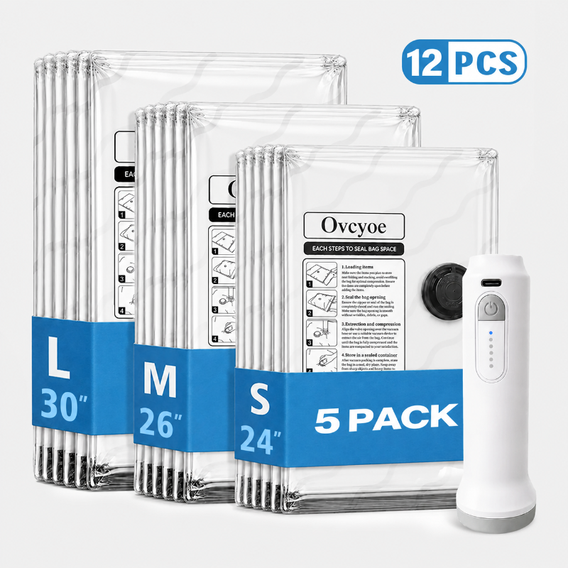 Cordless Travel Vacuum Bag Set — Rechargeable Pump