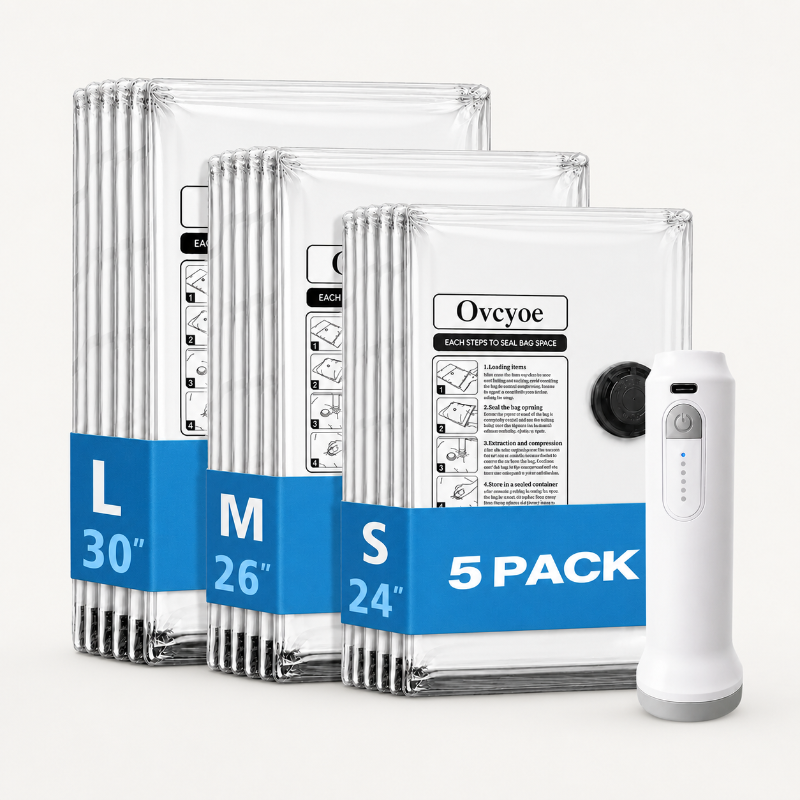Cordless Travel Vacuum Bag Set — Rechargeable Pump