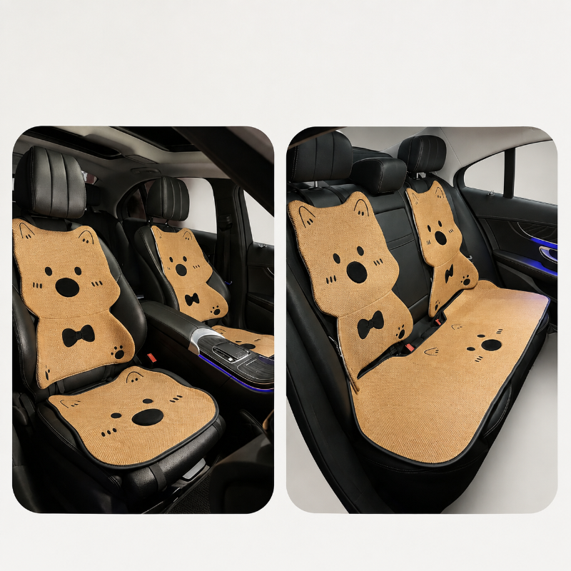 All-Season Linen Puppy Car Seat Cushion Set