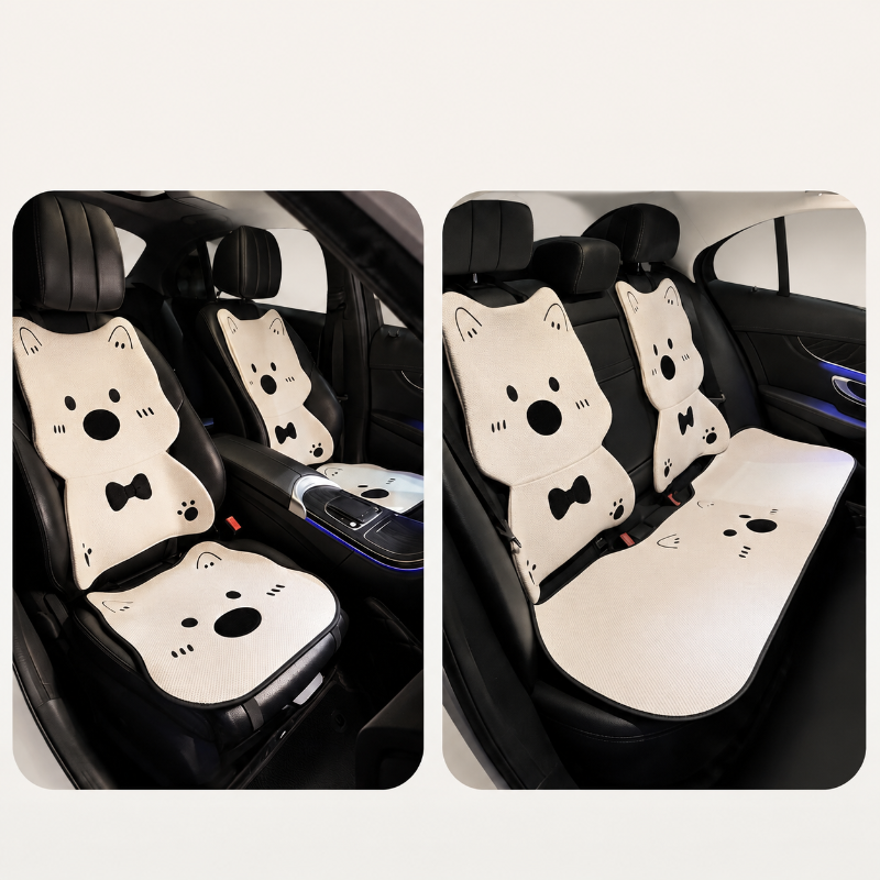 All-Season Linen Puppy Car Seat Cushion Set