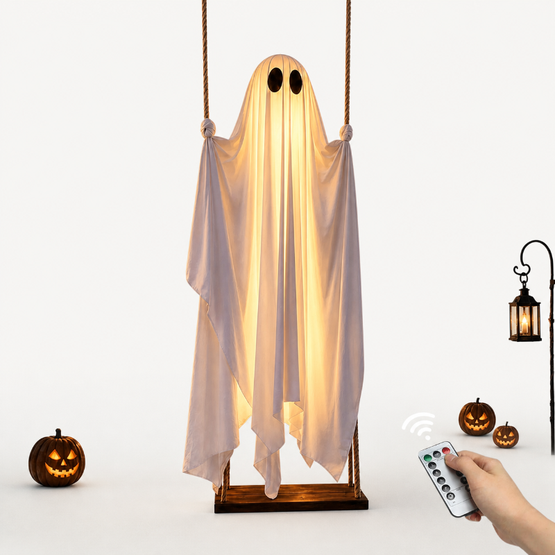 Large Hanging Halloween Swinging Glowing Ghost Ornament