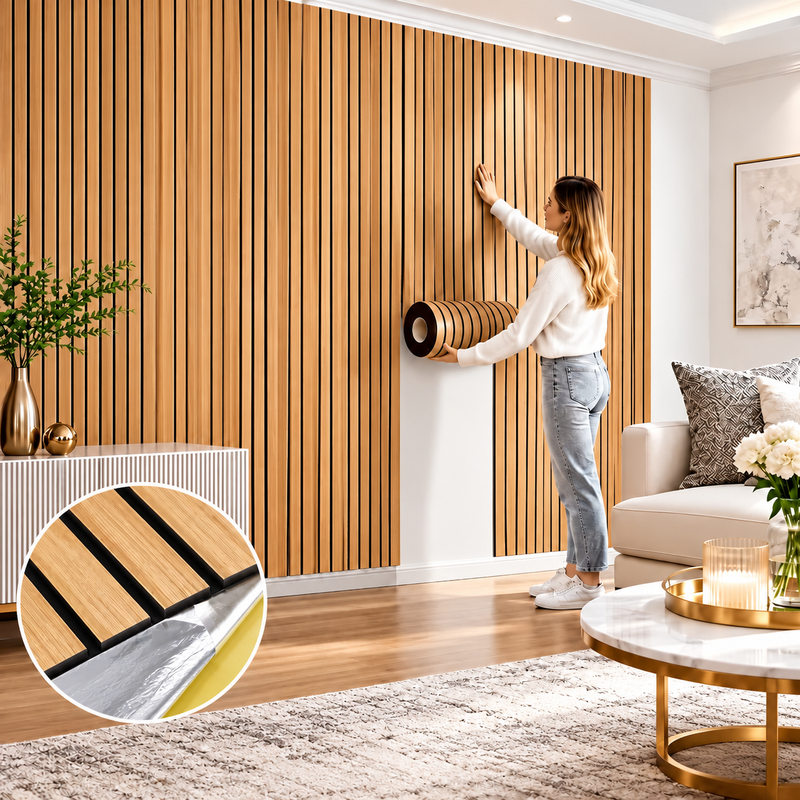 Wood Grain Peel & Stick Fluted Wall Panel Roll